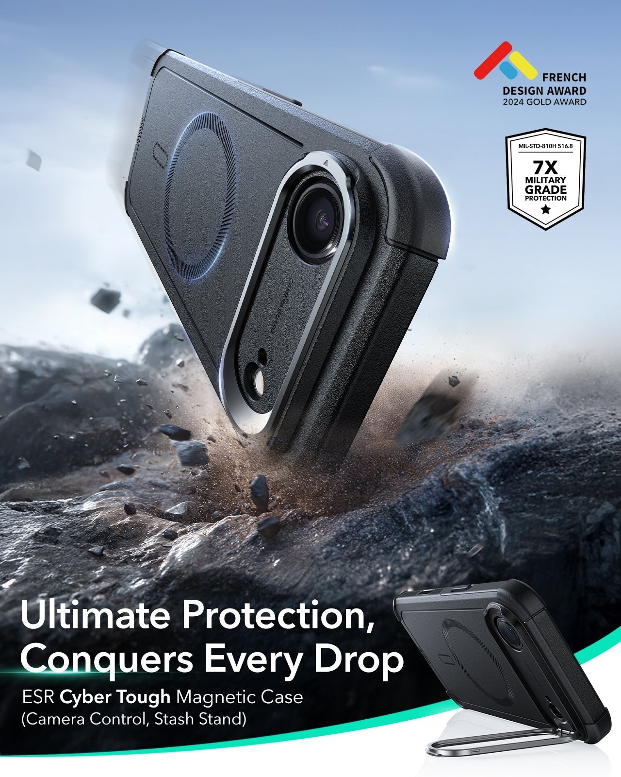 iPhone Air Cyber Tough Magnetic Case (Camera Control, Stash Stand)